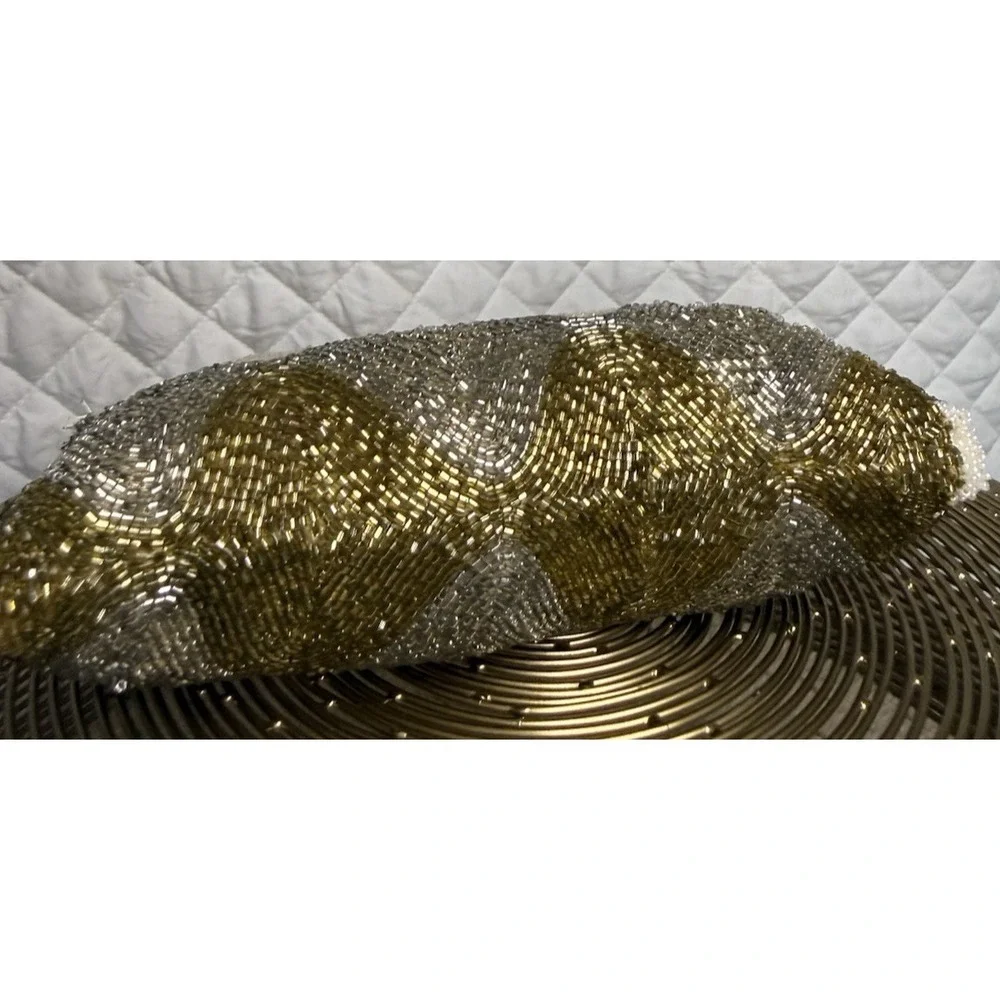 Vintage Prom Beaded Clutch Purse Wavy‎ Pattern Metallic Shimmer Glass Seed Beads